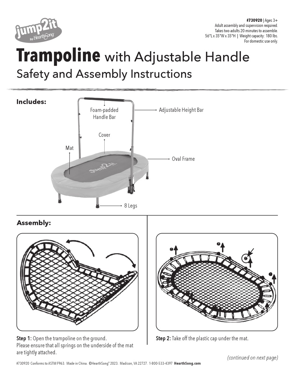 HEARTHSONG JUMP2IT 730920 SAFETY AND ASSEMBLY INSTRUCTIONS Pdf Download