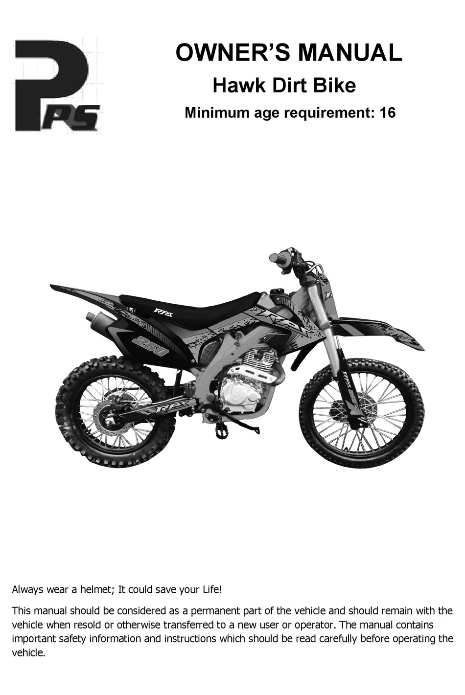 RPS HAWK DIRT BIKE OWNER'S MANUAL Pdf Download ManualsLib