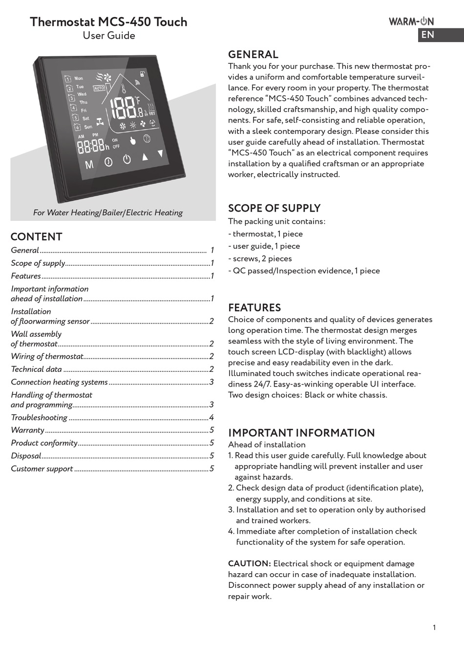 WARMON MCS450 TOUCH USER MANUAL Pdf Download ManualsLib