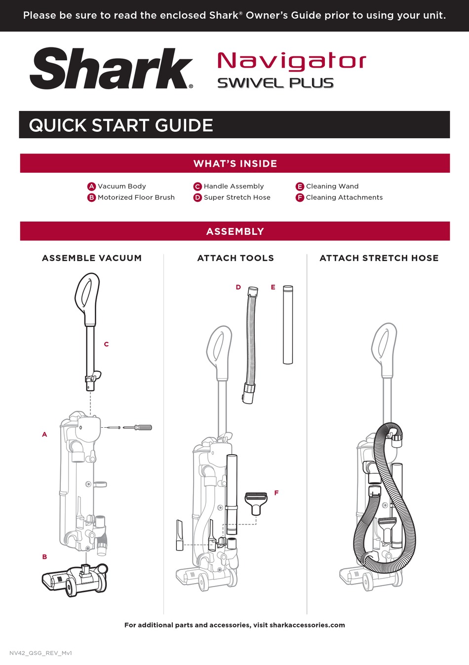SHARK NAVIGATOR DELUXE NV42 SERIES QUICK START MANUAL Pdf Download