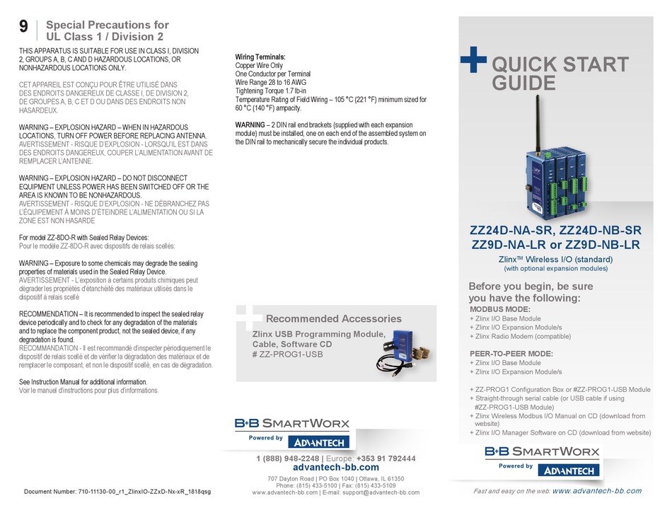 ADVANTECH B+B SMARTWORX ZLINX ZZ24D-NA-SR QUICK START MANUAL Pdf ...