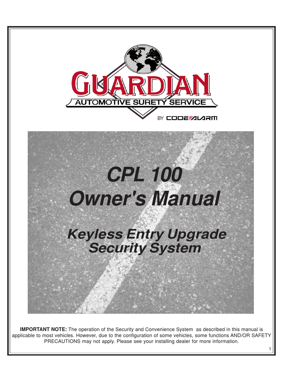 CODE ALARM GUARDIAN CPL 100 OWNER