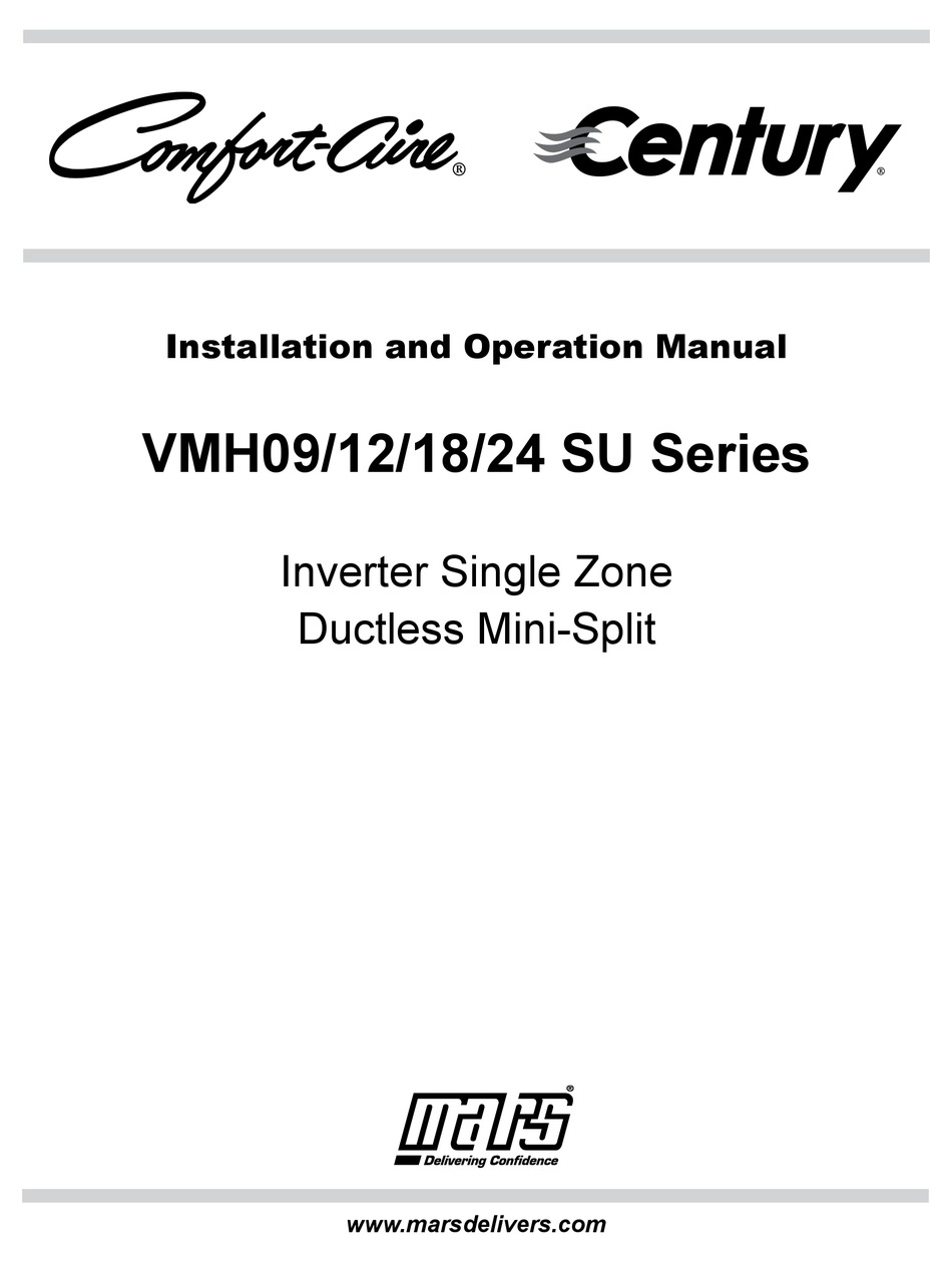 COMFORT-AIRE CENTURY VMH09SU SERIES INSTALLATION AND OPERATION MANUAL ...
