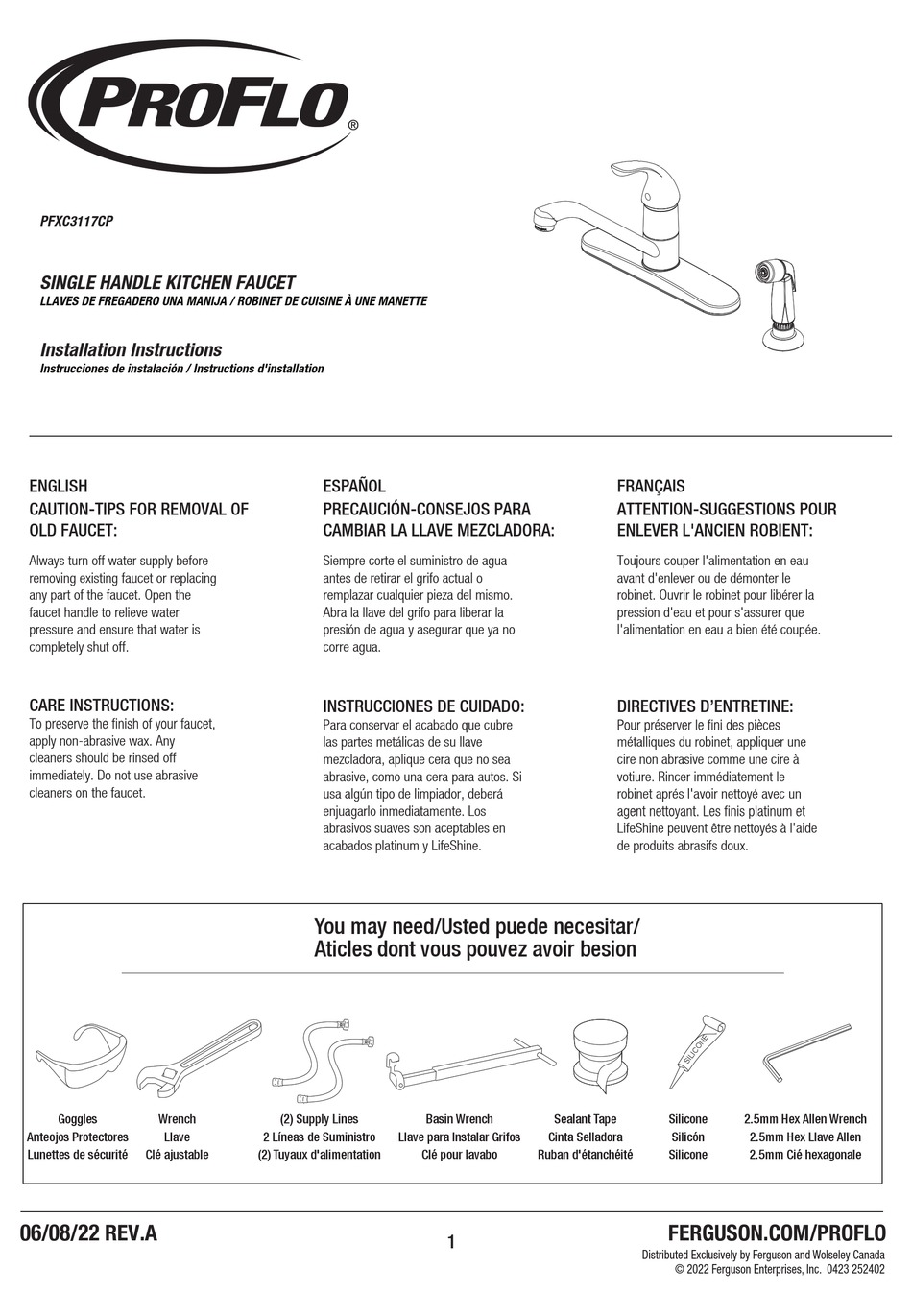 PROFLO PFXC3117CP INSTALLATION INSTRUCTIONS Pdf Download ManualsLib