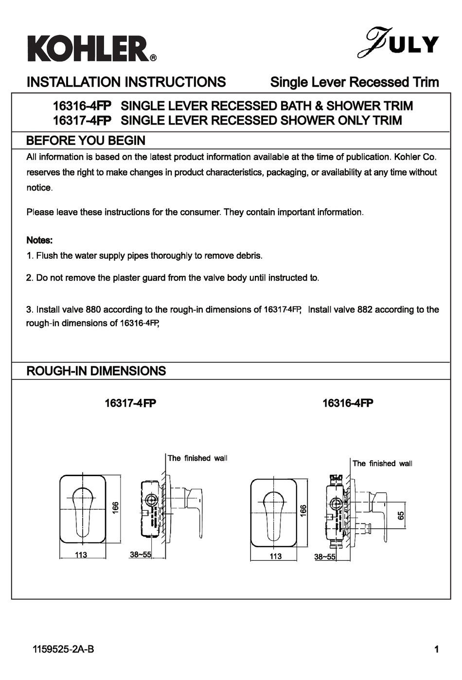 KOHLER 163164FP INSTALLATION INSTRUCTIONS Pdf Download ManualsLib
