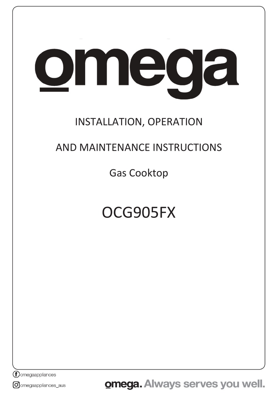 OMEGA OCG905FX INSTALLATION, OPERATION AND MAINTENANCE INSTRUCTIONS Pdf