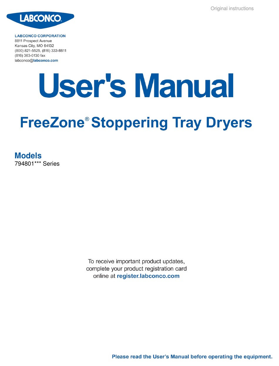 LABCONCO FREEZONE 794801 SERIES USER MANUAL Pdf Download ManualsLib