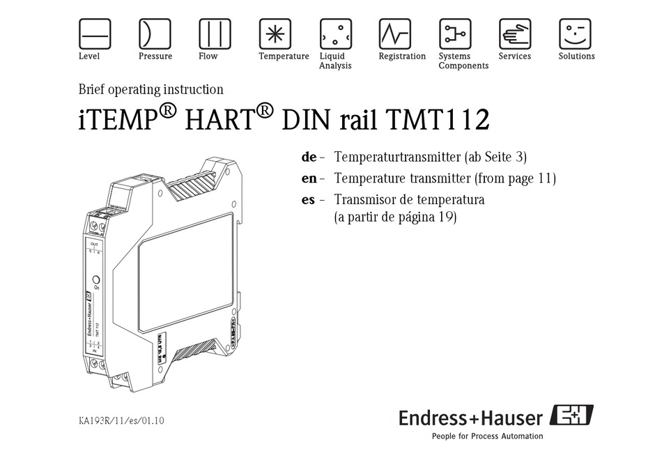ENDRESS+HAUSER ITEMP HART DIN RAIL TMT112 BRIEF OPERATING INSTRUCTION