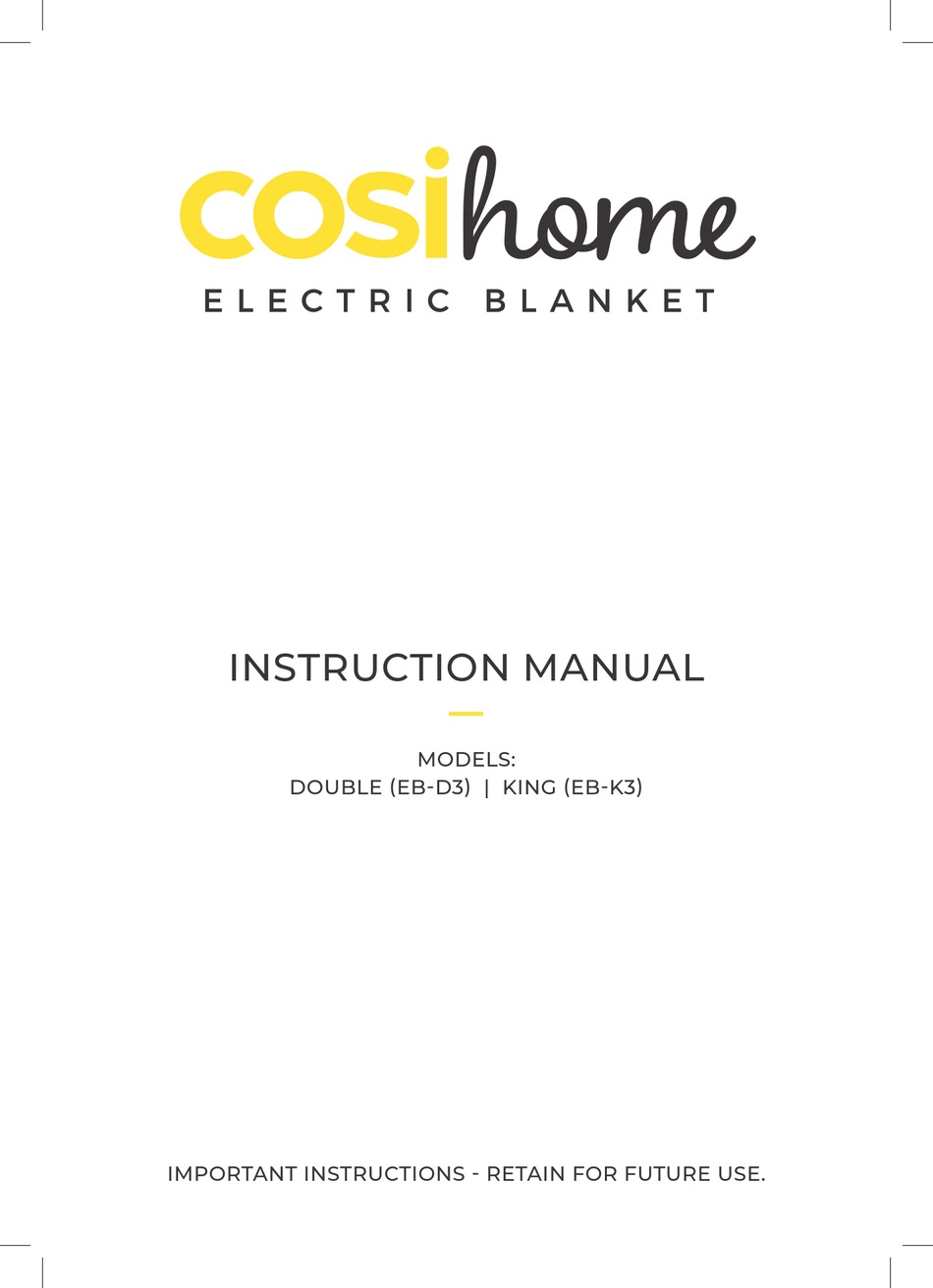 Cosi home electric online blanket manual