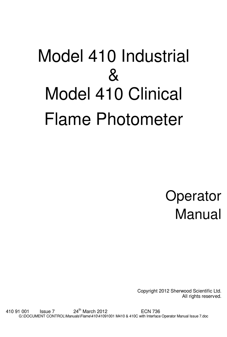 SHERWOOD SCIENTIFIC 410 INDUSTRIAL OPERATOR'S MANUAL Pdf Download ManualsLib