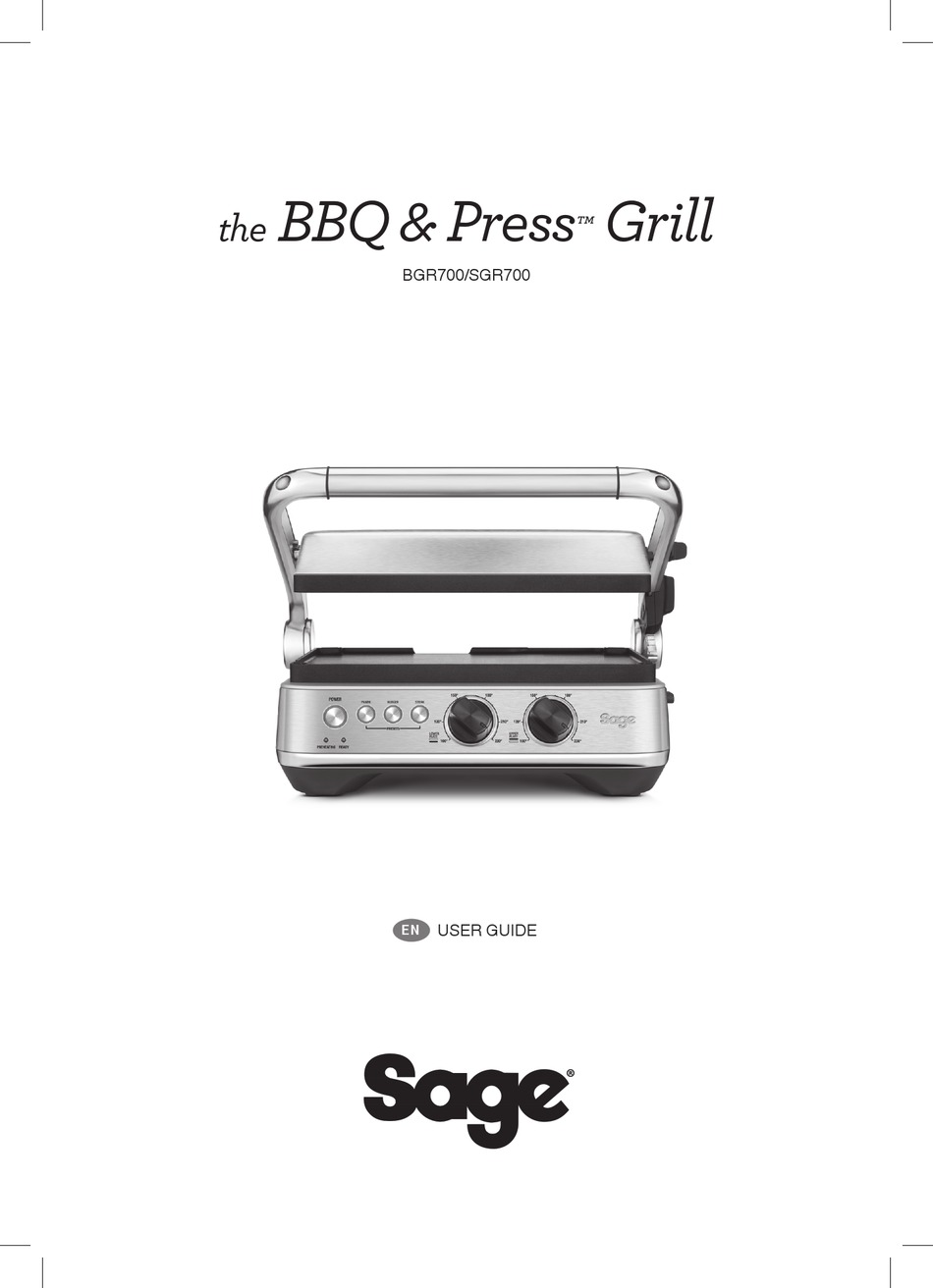 SAGE THE BBQ & PRESS BGR700 USER MANUAL Pdf Download ManualsLib