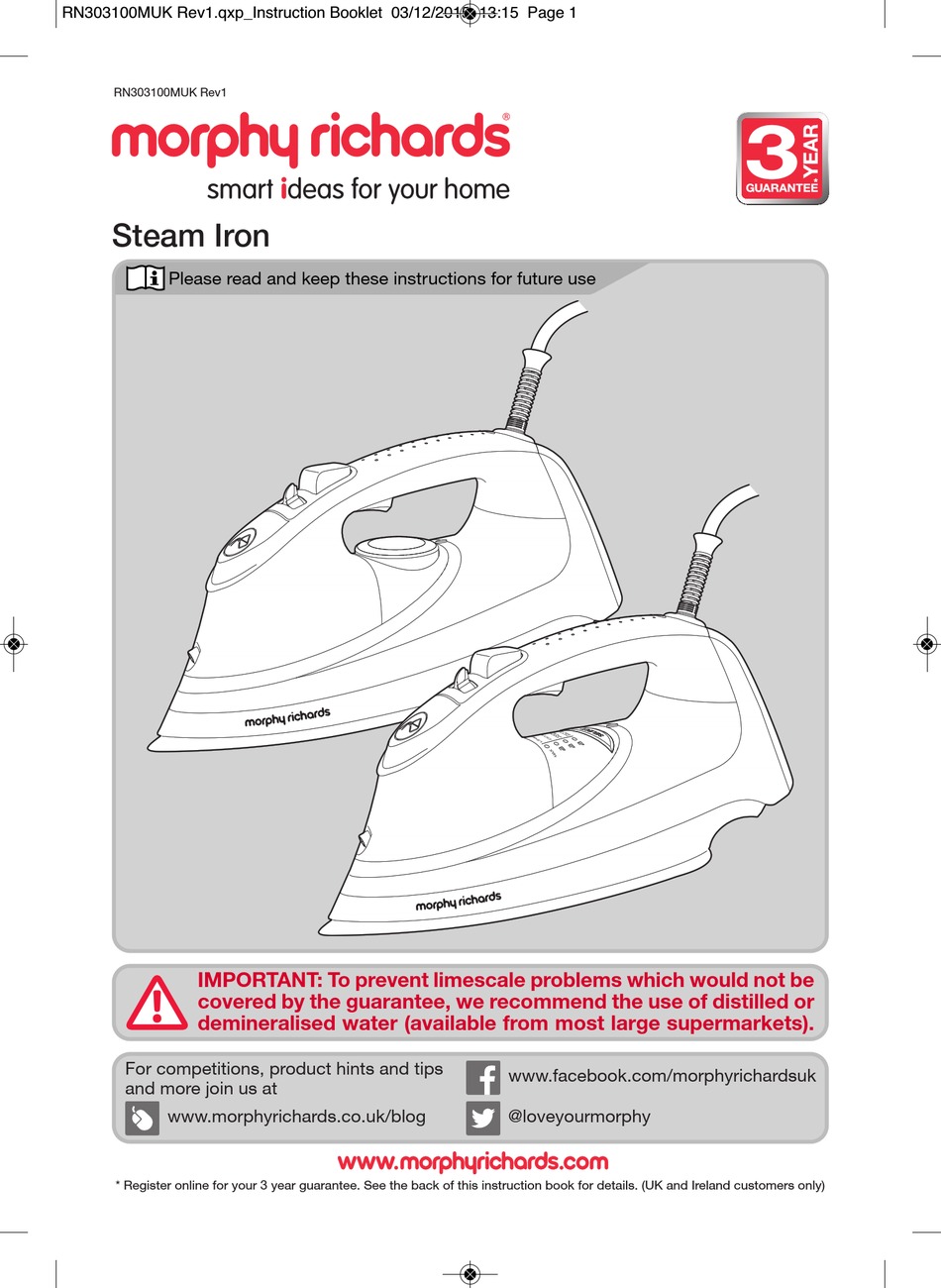 MORPHY RICHARDS RN303100MUK INSTRUCTION BOOKLET Pdf Download ManualsLib