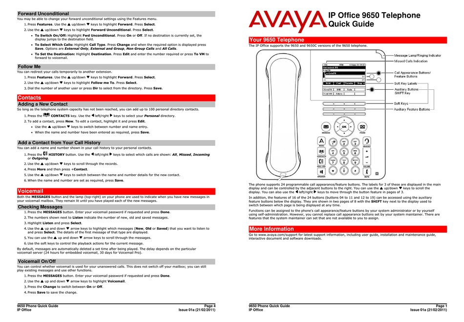 AVAYA IP OFFICE 9650 QUICK MANUAL Pdf Download | ManualsLib