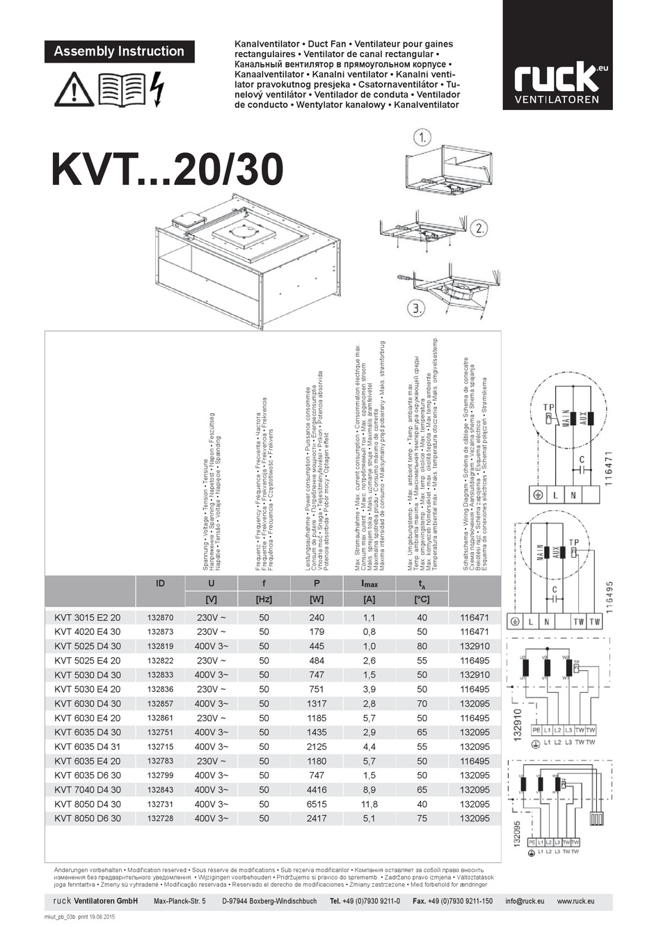 RUCK VENTILATOREN KVT 20 SERIES ASSEMBLY INSTRUCTION MANUAL Pdf ...