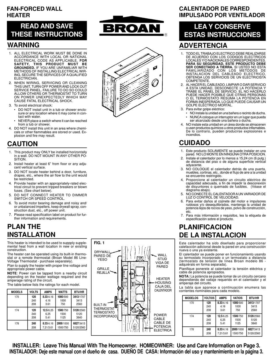 BROAN 174 MANUAL Pdf Download ManualsLib