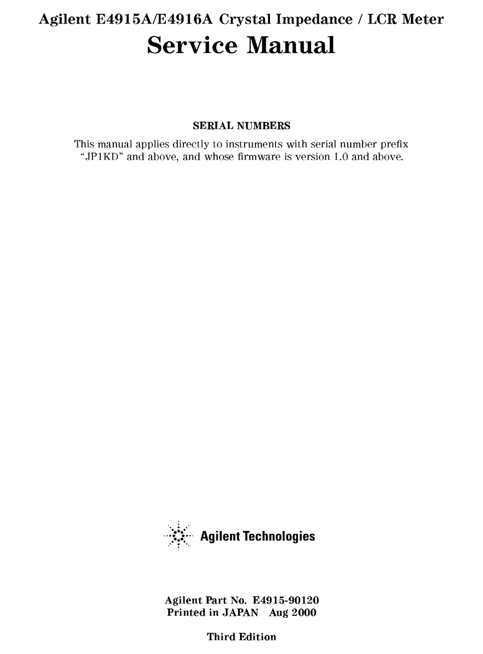 AGILENT TECHNOLOGIES E4915A SERVICE MANUAL Pdf Download | ManualsLib