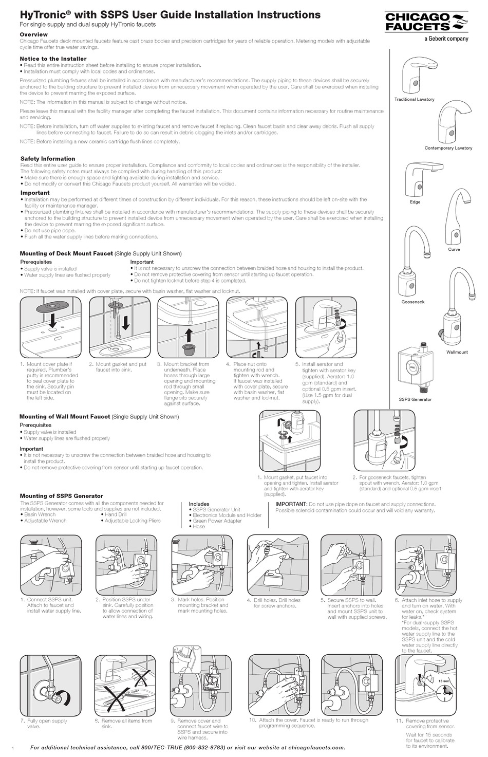 GEBERIT CHICAGO FAUCETS HYTRONIC SERIES INSTALLATION INSTRUCTIONS Pdf ...