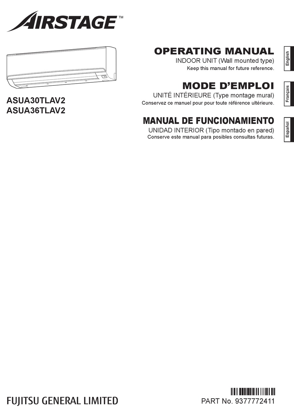 FUJITSU AIRSTAGE ASUA30TLAV2 OPERATING MANUAL Pdf Download ManualsLib