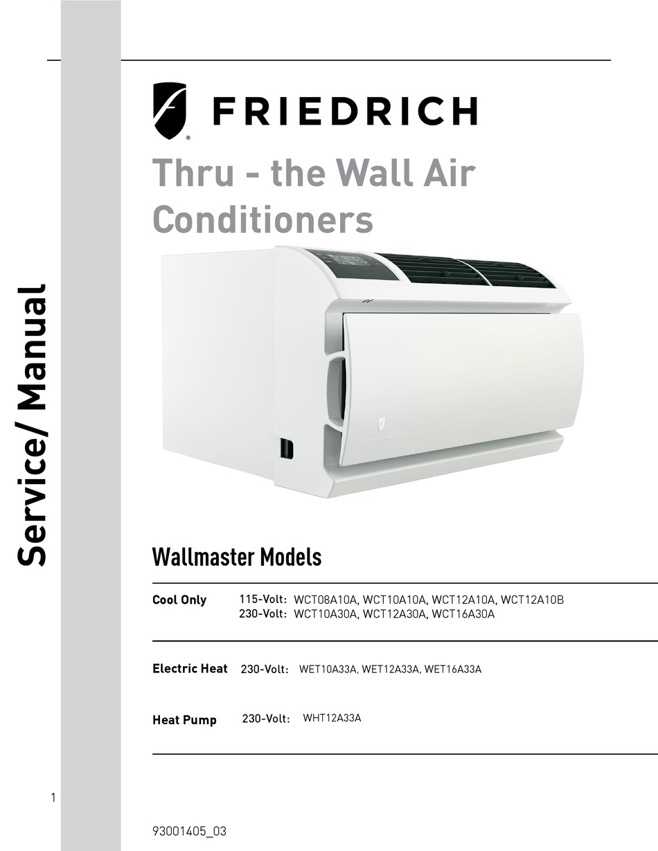 FRIEDRICH WALLMASTER WCT08A10A SERVICE MANUAL Pdf Download ManualsLib