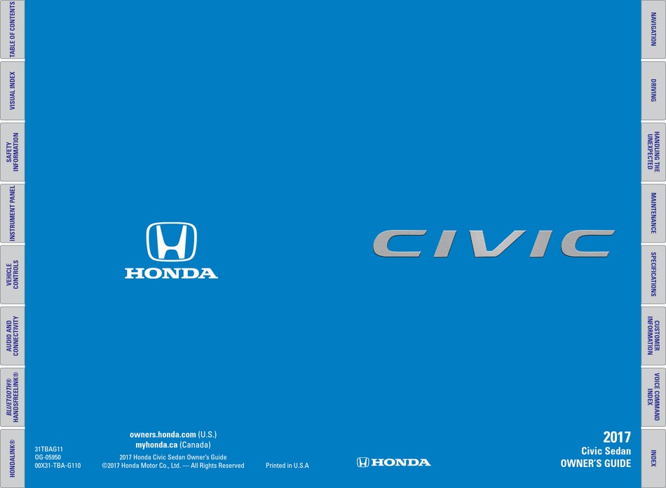 HONDA CIVIC SEDAN 2017 OWNER'S MANUAL Pdf Download ManualsLib
