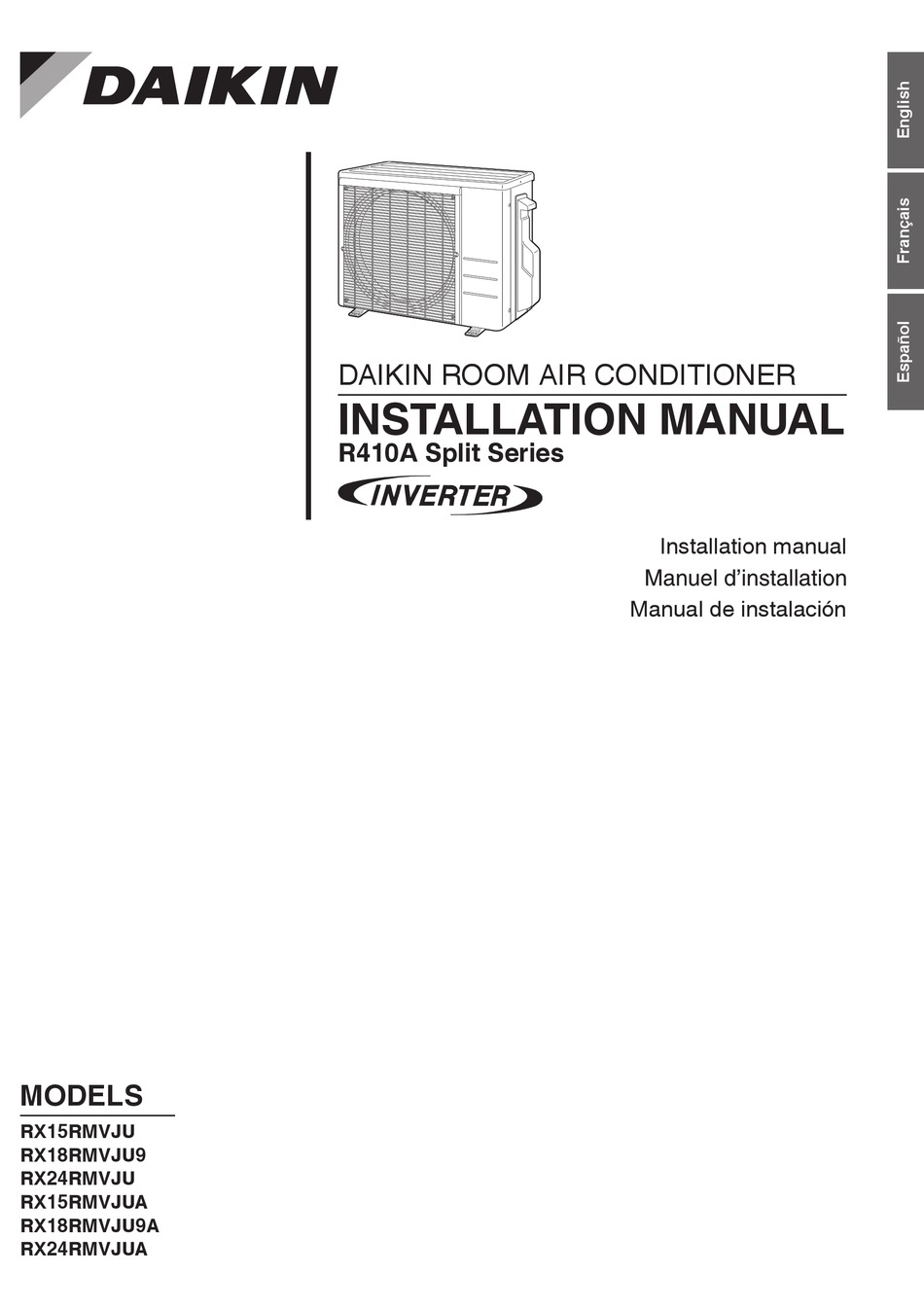 DAIKIN RX15RMVJU INSTALLATION INSTRUCTIONS MANUAL Pdf Download ManualsLib