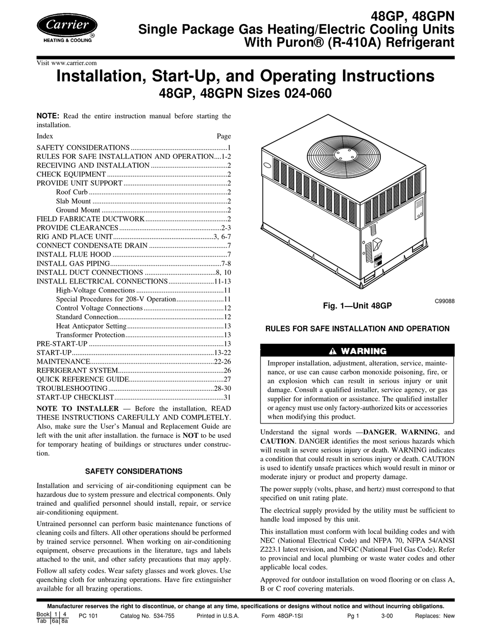 CARRIER 48GP SERIES INSTALLATION, START-UP, AND OPERATING INSTRUCTIONS ...