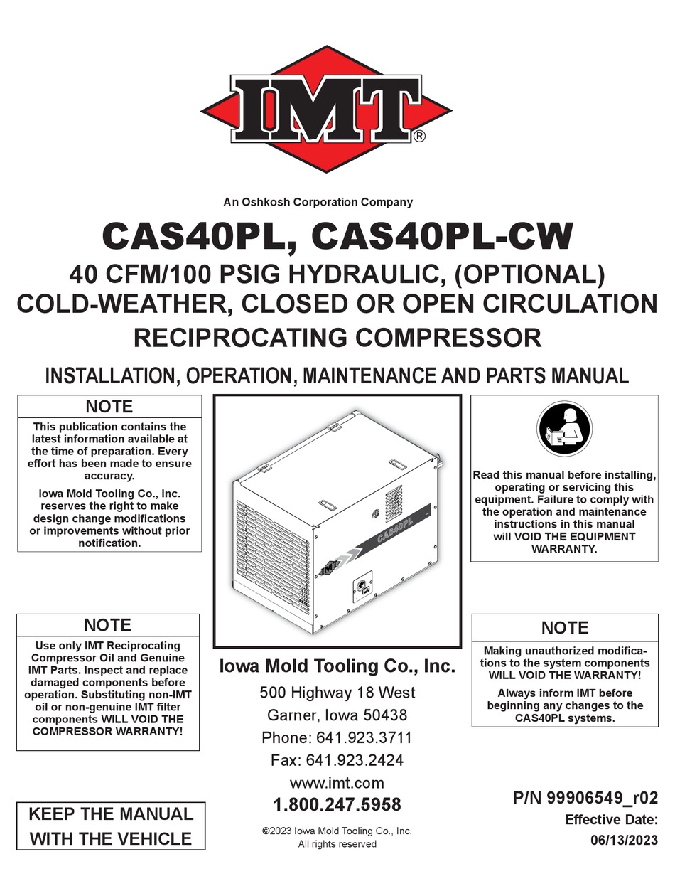 OSHKOSH IMT CAS40PL INSTALLATION, OPERATION, MAINTENANCE AND PARTS