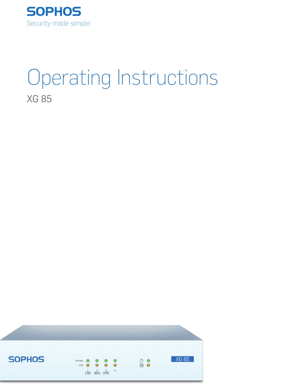 SOPHOS XG 85 OPERATING INSTRUCTIONS MANUAL Pdf Download ManualsLib
