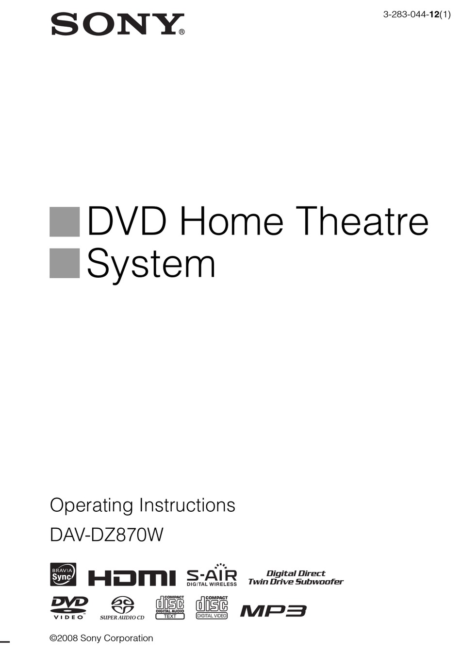 SONY DAV-DZ870W OPERATING INSTRUCTIONS MANUAL Pdf Download | ManualsLib