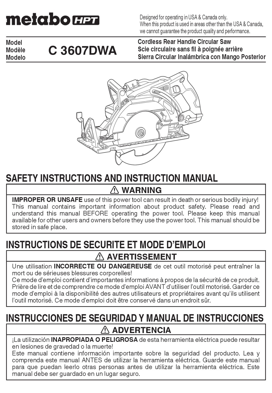 METABO HPT C 3607DWA INSTRUCTION MANUAL Pdf Download ManualsLib