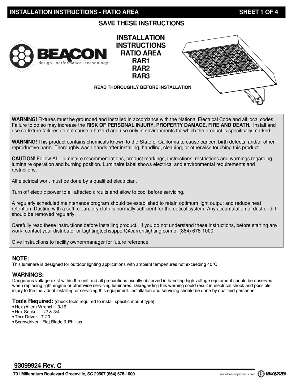 BEACON RATIO AREA INSTALLATION INSTRUCTIONS MANUAL Pdf Download