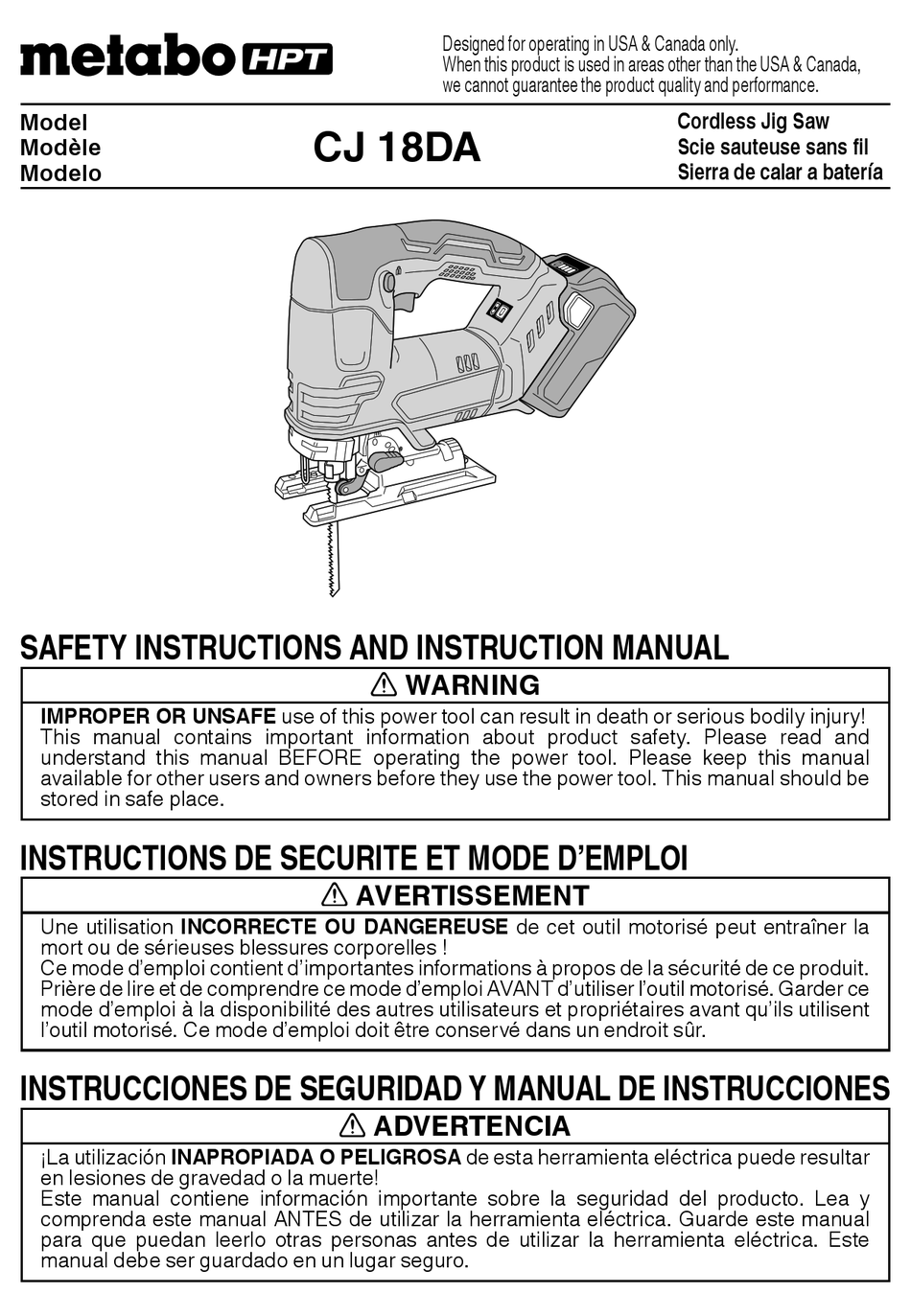 METABO HPT CJ 18DA INSTRUCTION MANUAL Pdf Download | ManualsLib