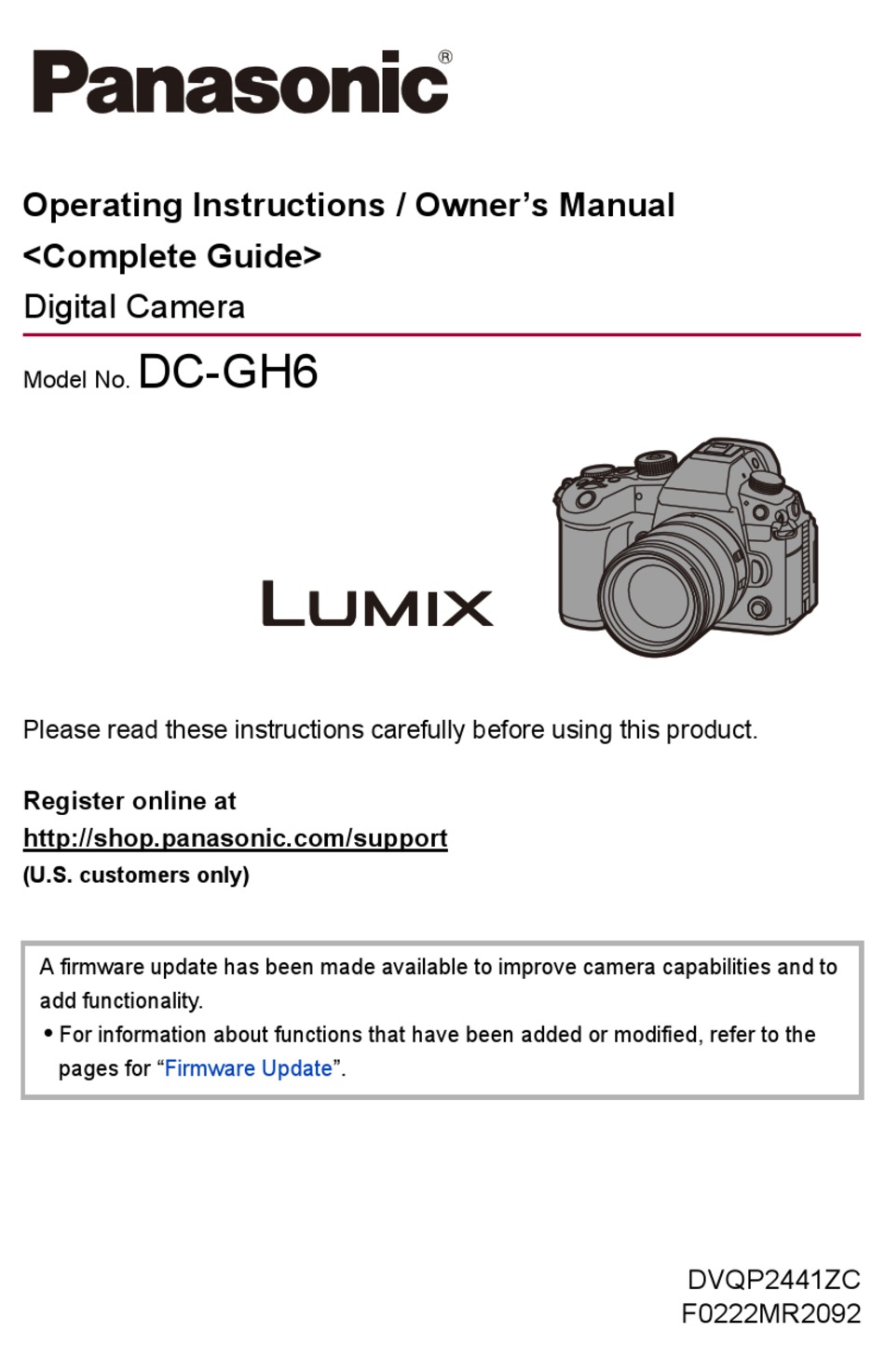 PANASONIC LUMIX DCGH6 OPERATING INSTRUCTIONS Pdf Download ManualsLib