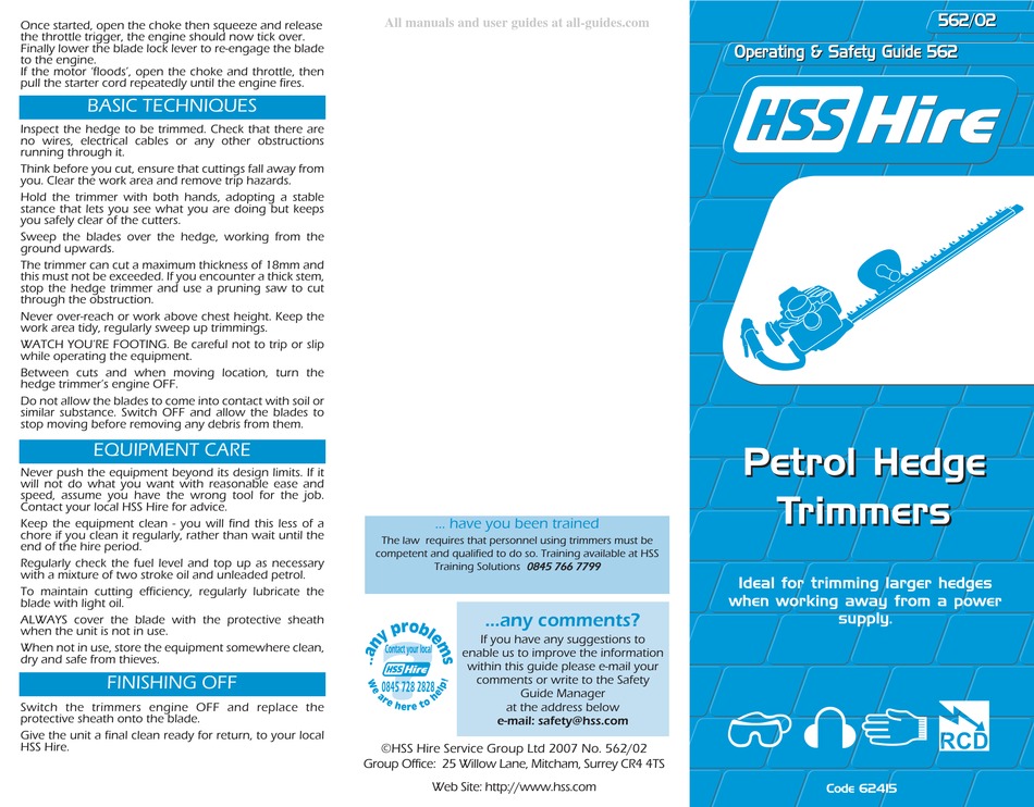 HSS HIRE 62415 OPERATING & SAFETY MANUAL Pdf Download ManualsLib