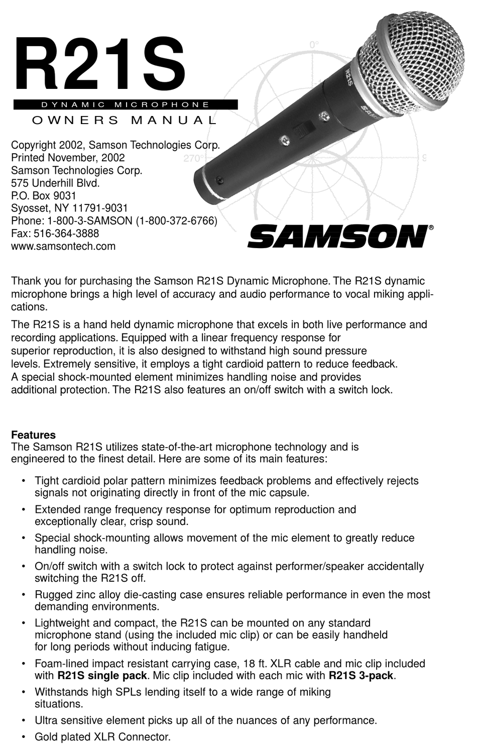 Samson R21s Owner's Manual Pdf Download 