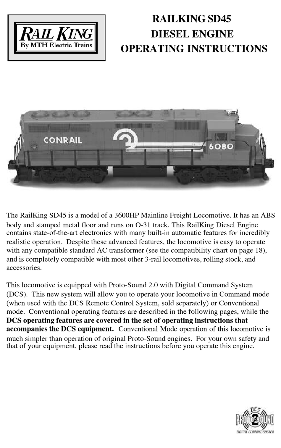 MTHTRAINS RAIL KING SD45 OPERATING INSTRUCTIONS MANUAL Pdf Download ...