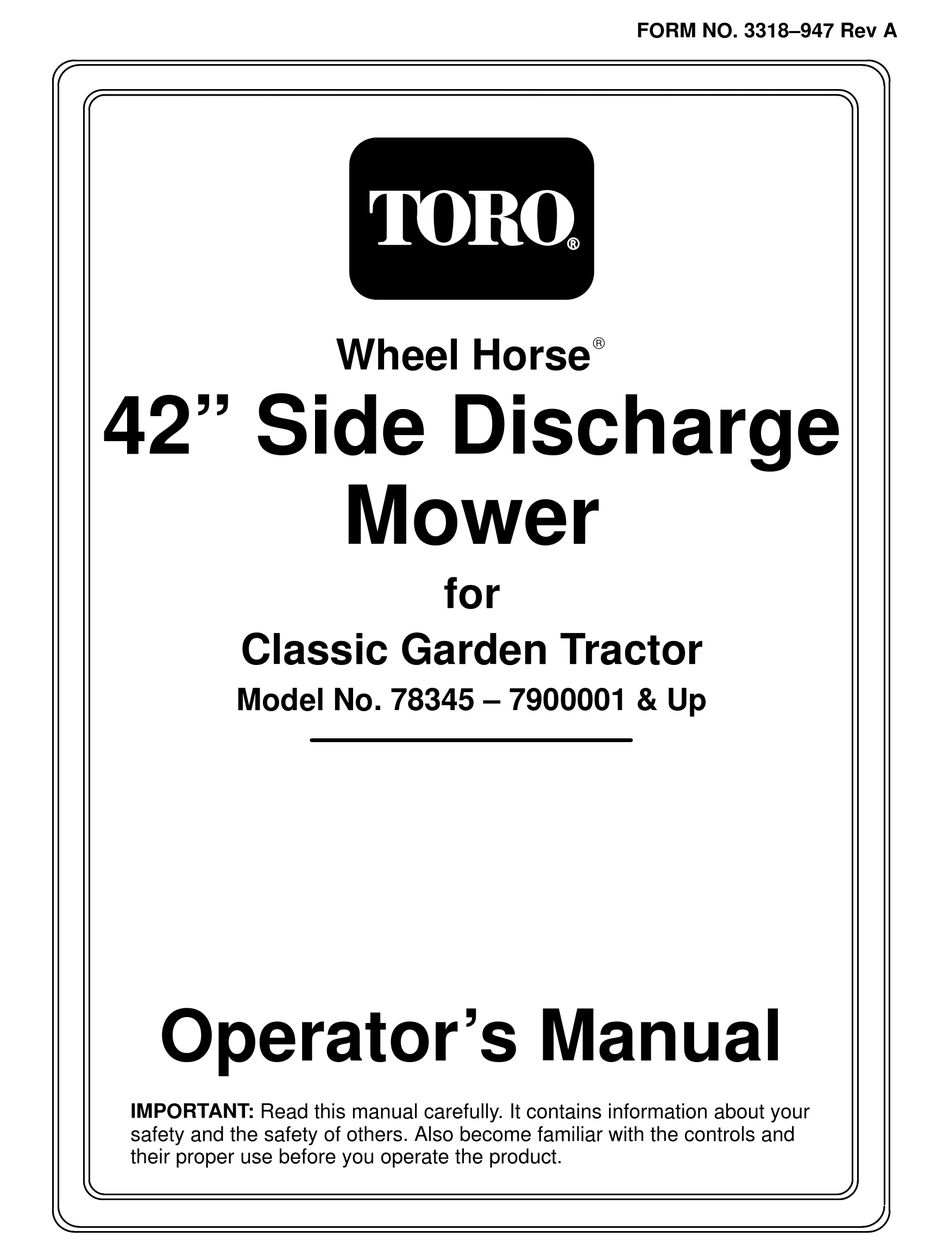 TORO WHEEL HORSE 78345 OPERATOR'S MANUAL Pdf Download ManualsLib