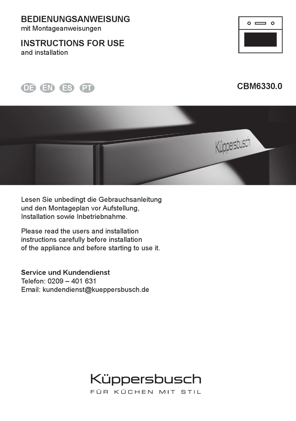 KUPPERSBUSCH CBM6330.0 INSTRUCTIONS FOR USE MANUAL Pdf Download