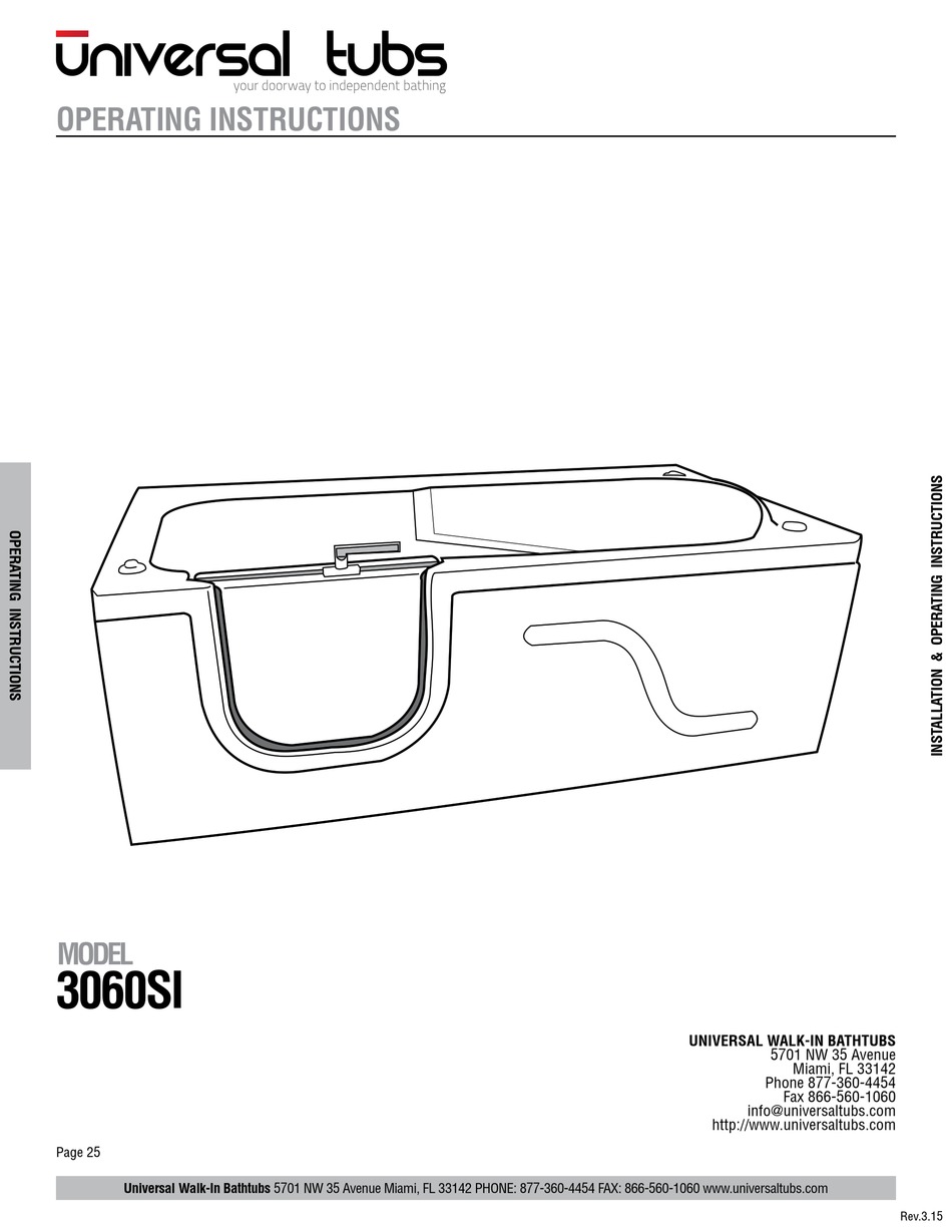 UNIVERSAL TUBS 3060SI OPERATING INSTRUCTIONS MANUAL Pdf Download