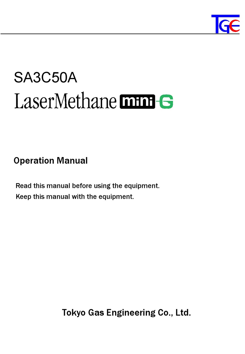 TOKYO GAS ENGINEERING SOLUTIONS CORPORATION SA3C50A OPERATION MANUAL