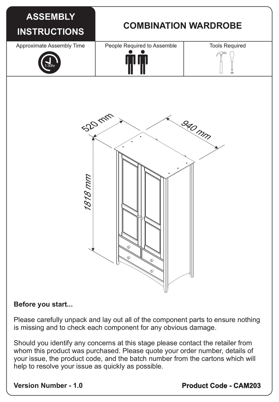 JULIAN BOWEN CAM203 ASSEMBLY INSTRUCTIONS MANUAL Pdf Download ManualsLib