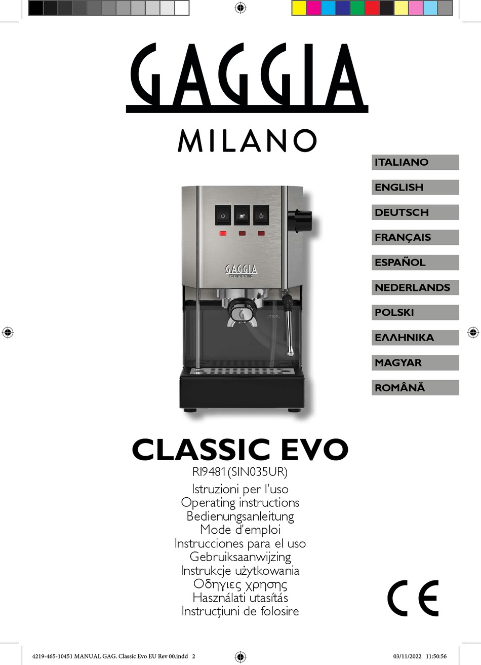 GAGGIA MILANO CLASSIC EVO OPERATING INSTRUCTIONS MANUAL Pdf Download