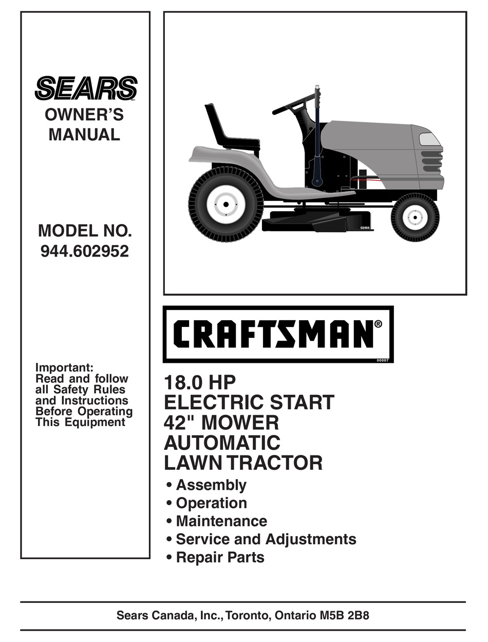 SEARS CRAFTSMAN 944.602952 OWNER'S MANUAL Pdf Download | ManualsLib