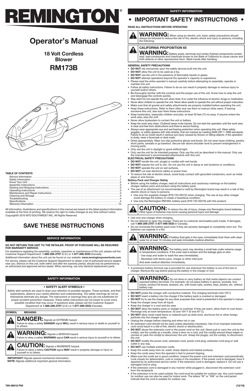 REMINGTON RM173B OPERATOR'S MANUAL Pdf Download ManualsLib
