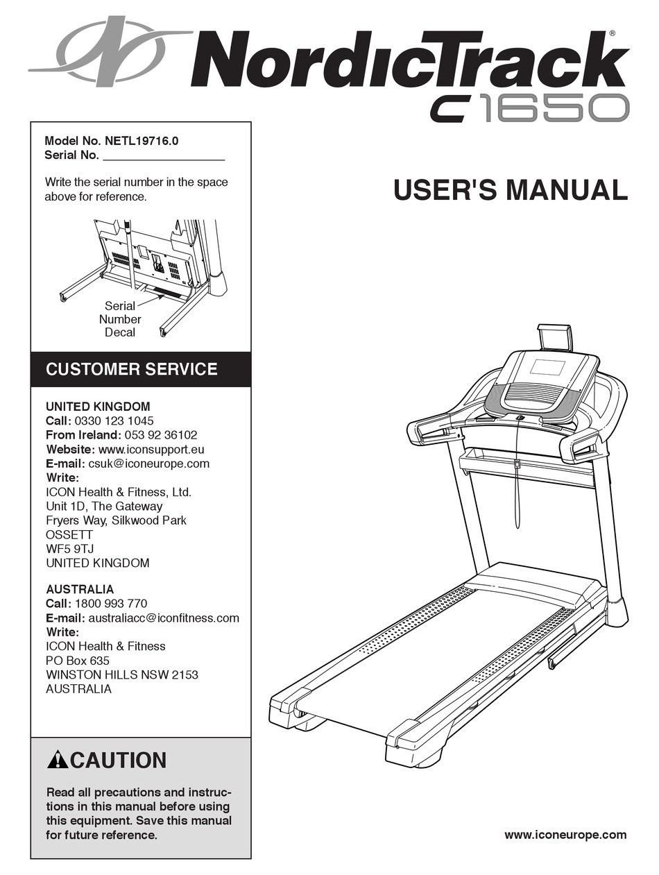 Nordictrack discount c1900 manual