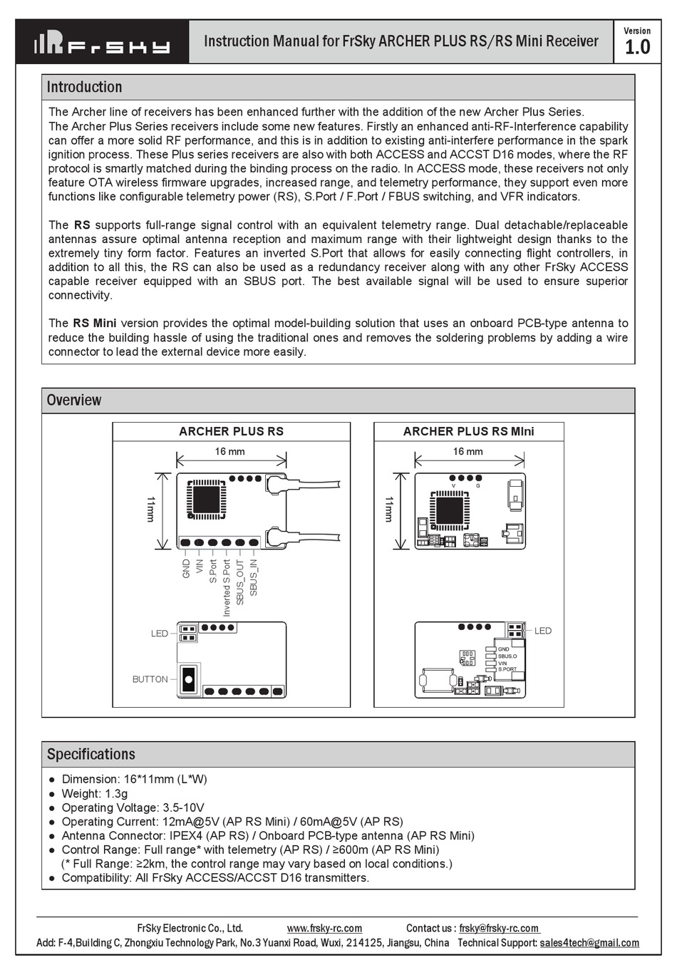 FRSKY ARCHER PLUS RS INSTRUCTION MANUAL Pdf Download | ManualsLib