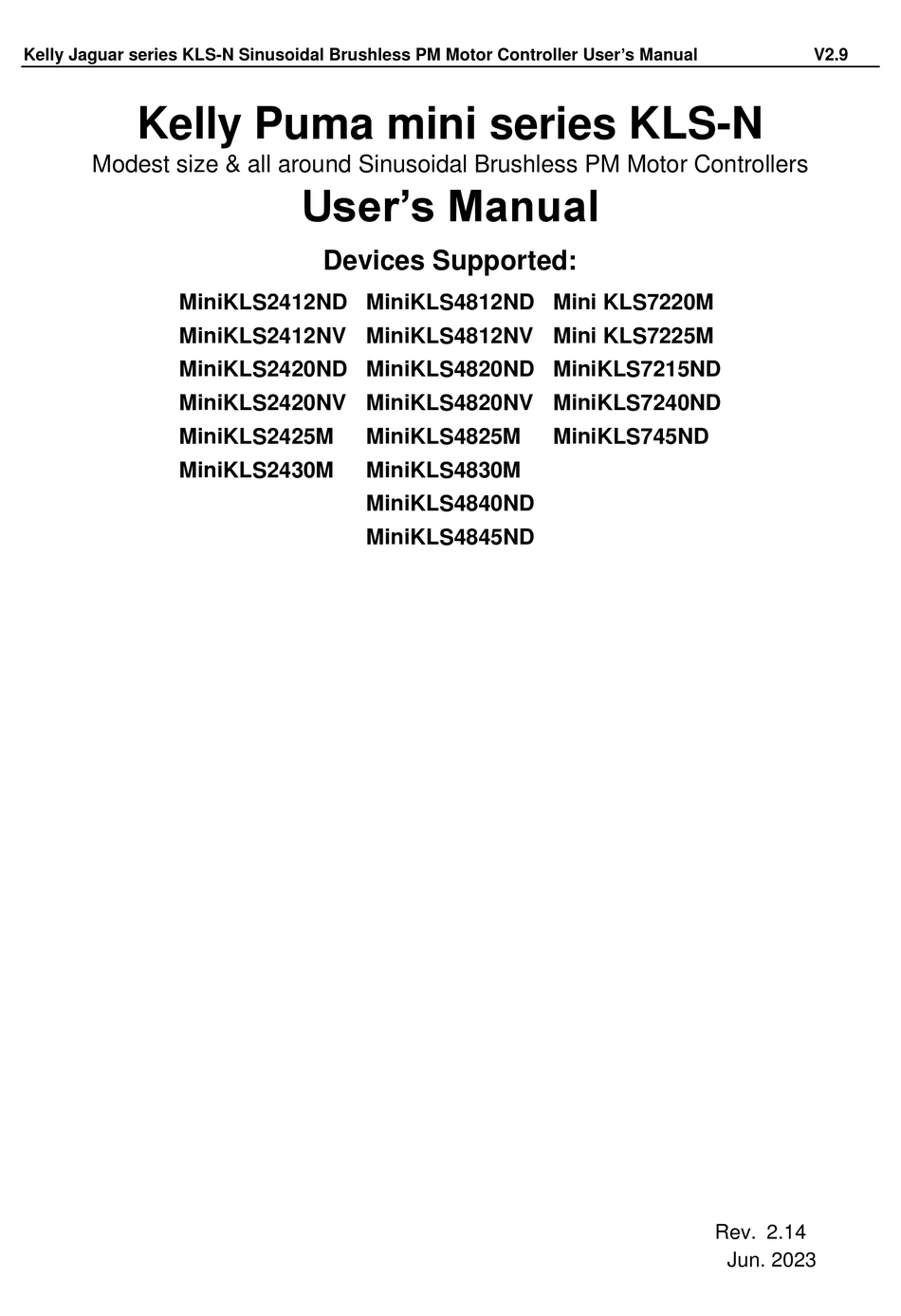 KELLY PUMA MINI KLSN SERIES USER MANUAL Pdf Download ManualsLib