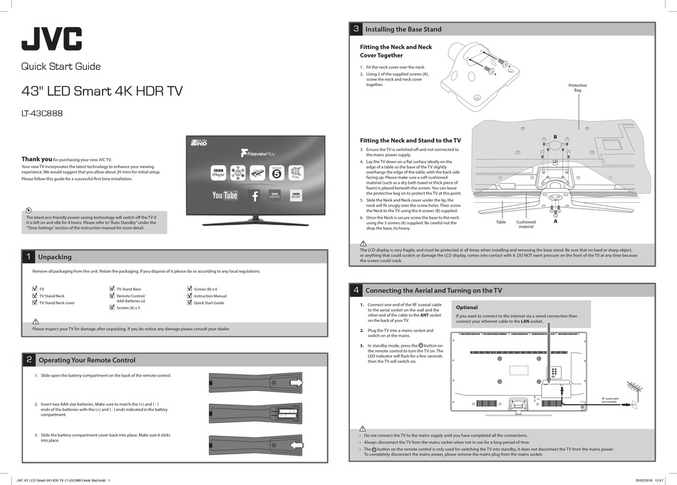 JVC LT-43C888 QUICK START MANUAL Pdf Download | ManualsLib