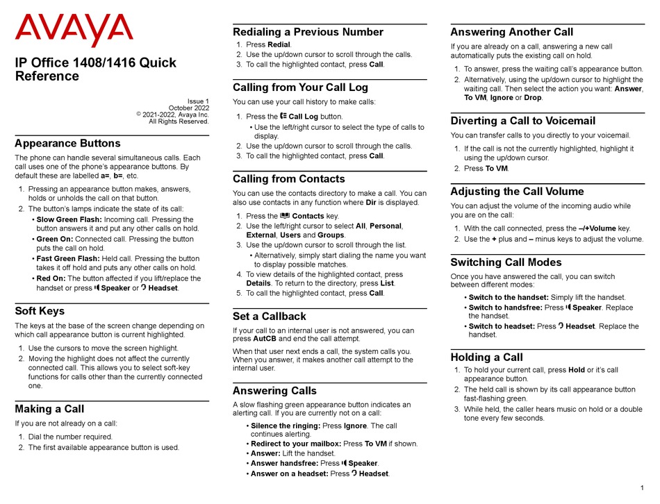 avaya-ip-office-1408-quick-reference-pdf-download-manualslib