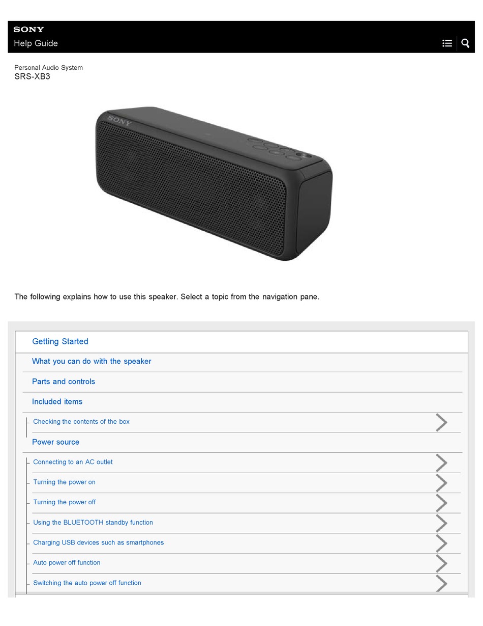 SONY SRS-XB3 HELP MANUAL Pdf Download | ManualsLib